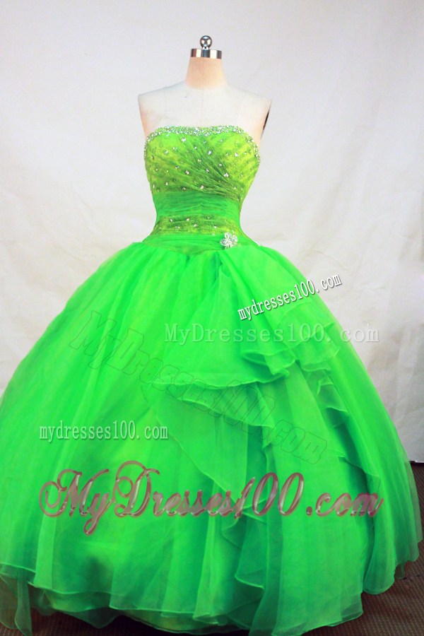 Ball Gown Spring Green Lace-Up Rhinestones Decorate Quinceanera Gown Dress